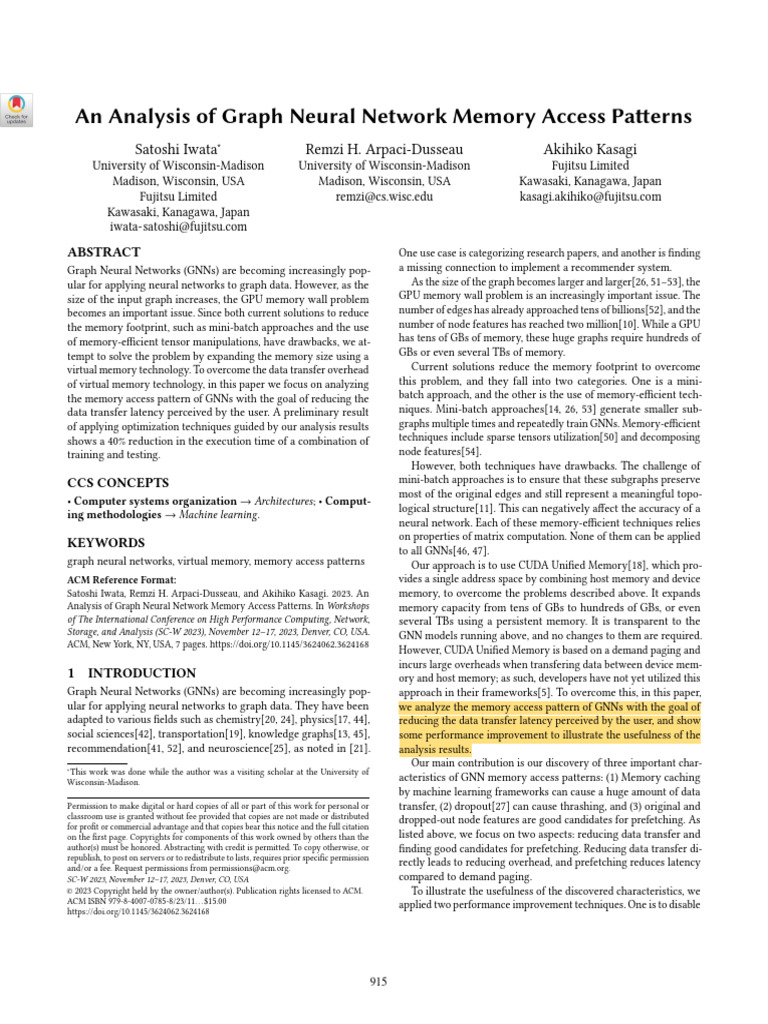 An Analysis of Graph Neural Network Memory Access Patterns | PDF ...