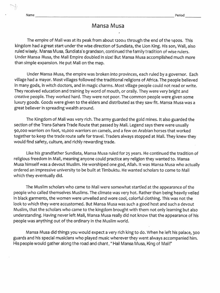 Mansa Musa's Pilgrimage and Impact | PDF