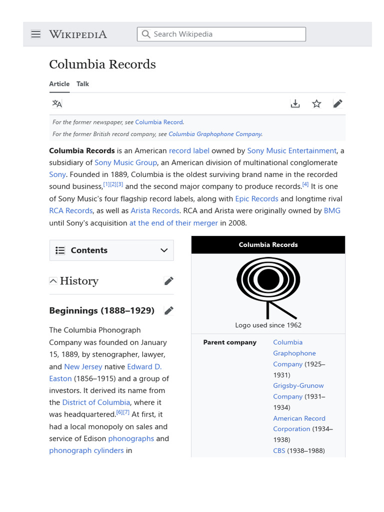 En M Wikipedia Org Wiki Columbia Records... | PDF | Columbia Records ...