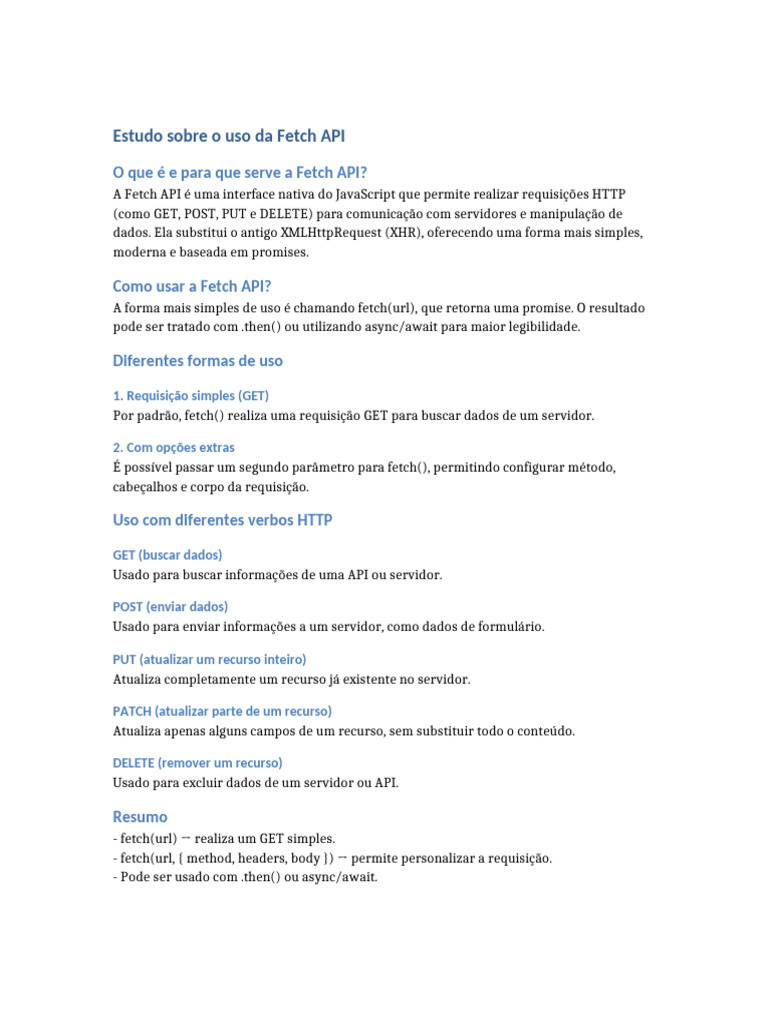 Guia Completo da Fetch API em JavaScript | PDF