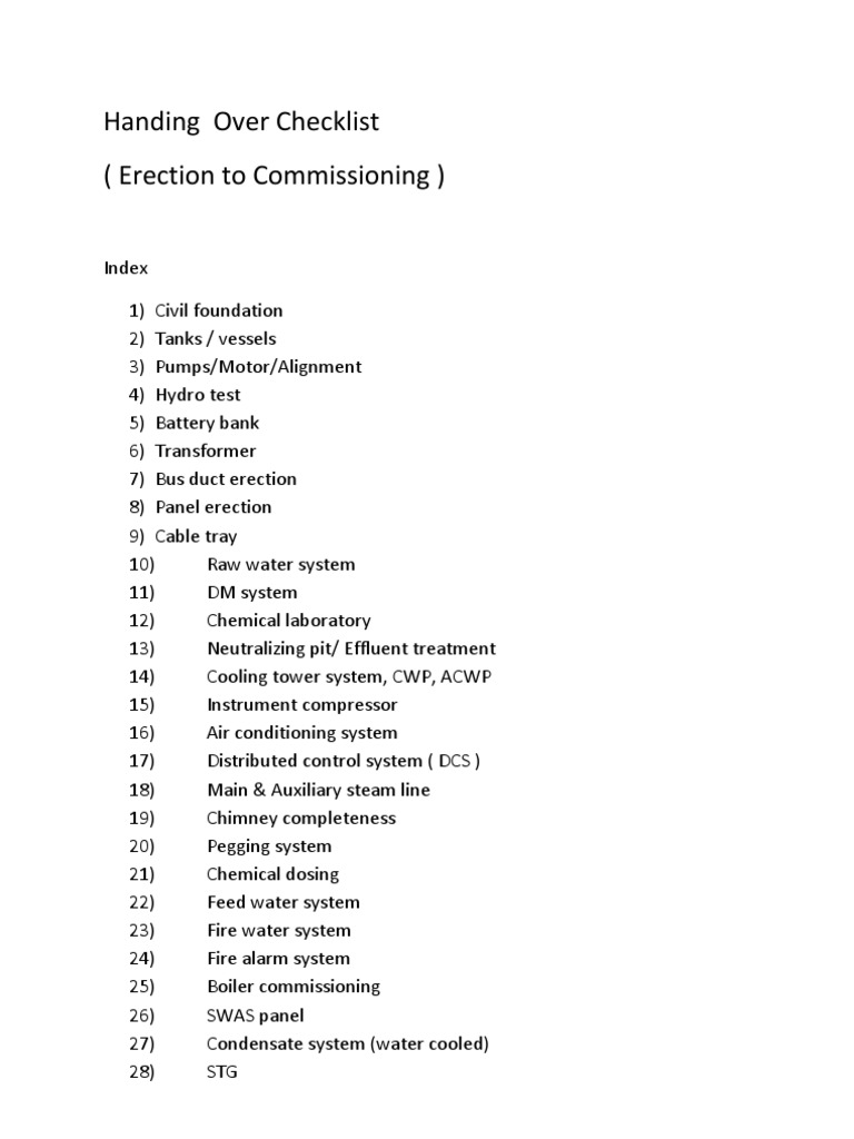 Erection to Commissioning Checklist | PDF | Duct (Flow) | Pipe (Fluid ...