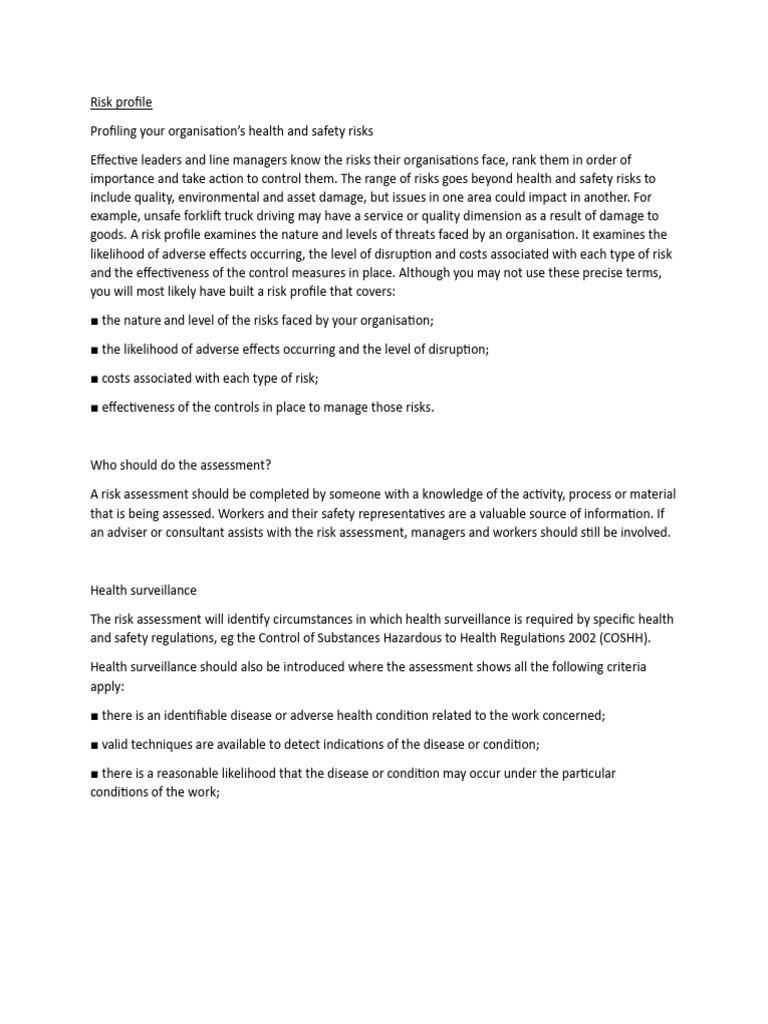 Health and Safety Risk Profiling Guide | PDF | Risk | Occupational ...