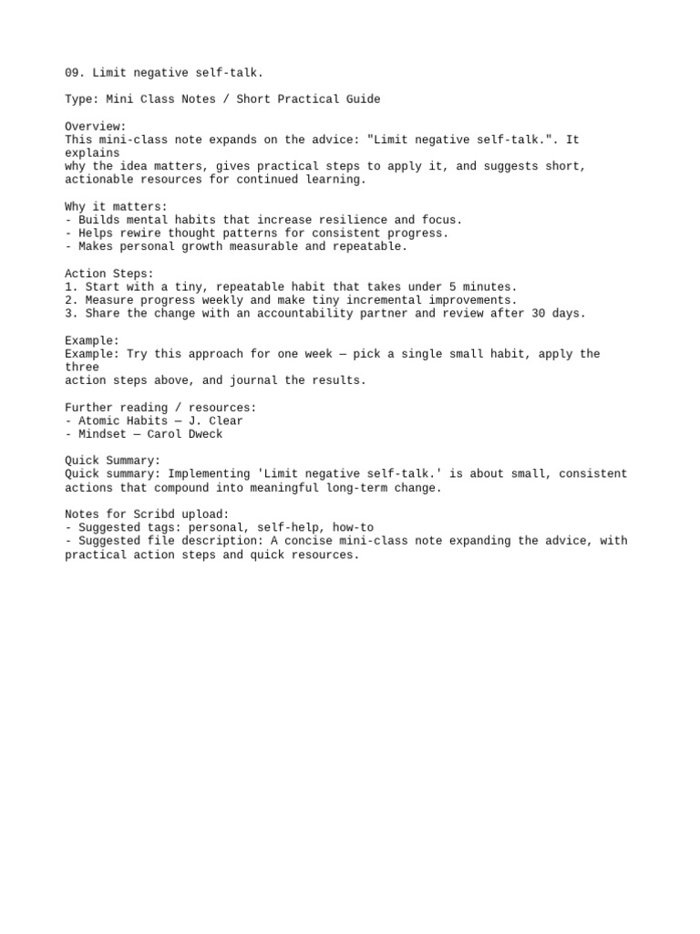 Limit Negative Self-Talk: Action Guide | PDF