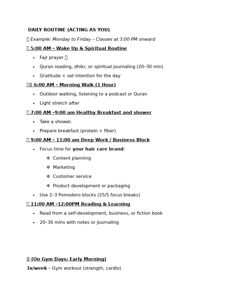 Daily Routine for Success and Wellness | PDF