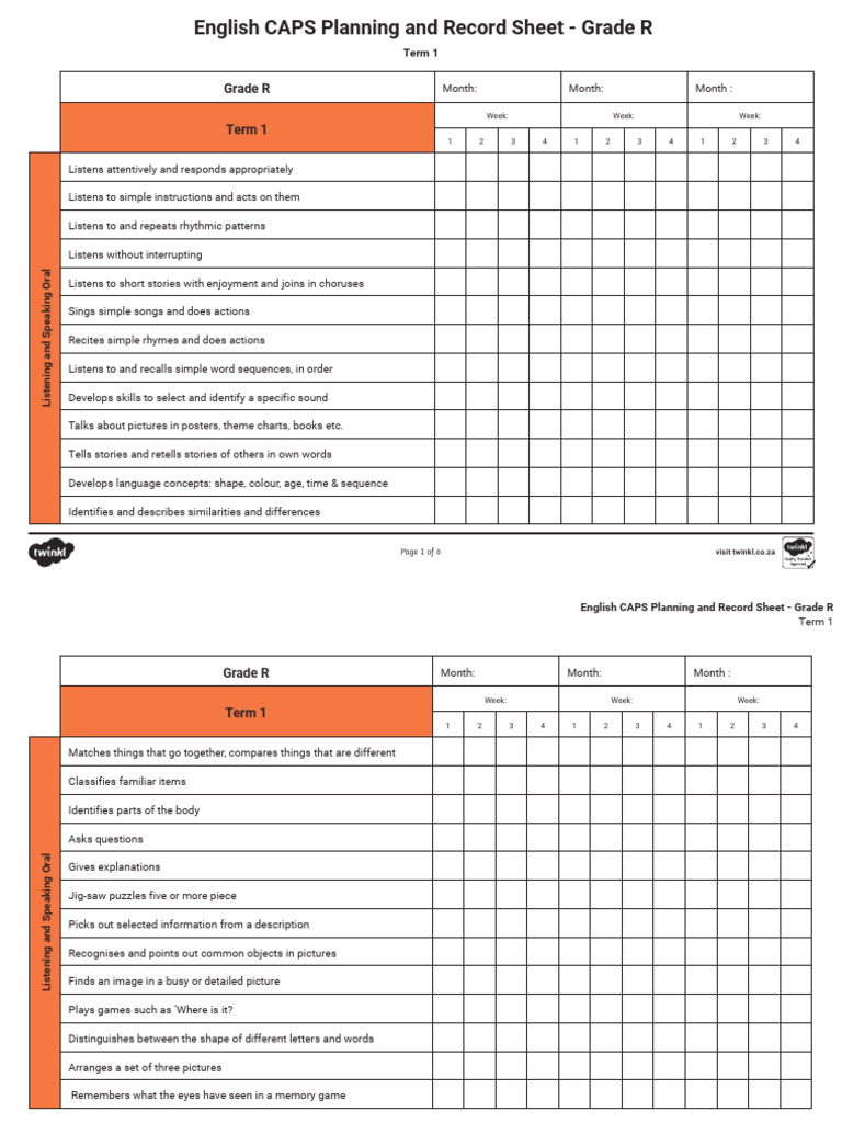 Grade R English CAPS Planning Guide | PDF | Books | English Language