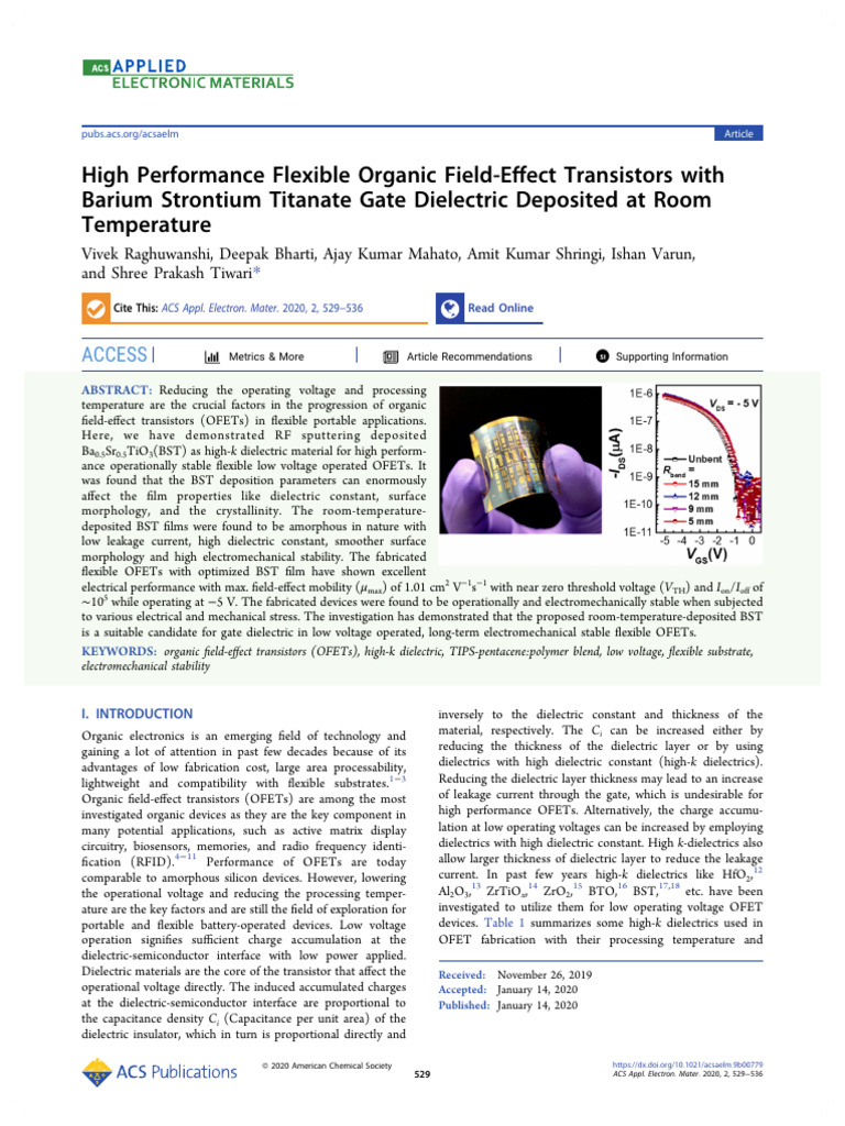 Raghuwanshi Et Al 2020 High Performance Flexible Organic Field Effect ...