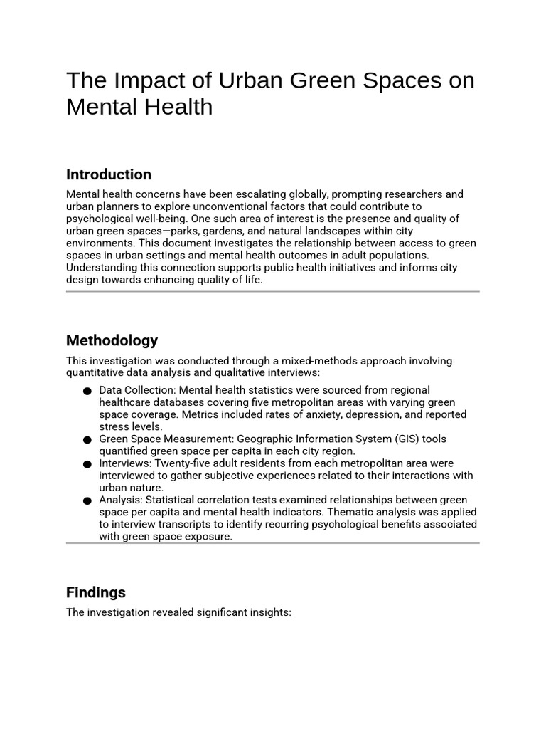 Urban Green Spaces and Mental Health | PDF | Mental Health ...