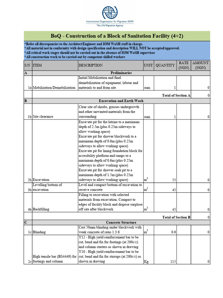 BoQ for Sanitation Facility Construction | PDF | Concrete | Beam ...