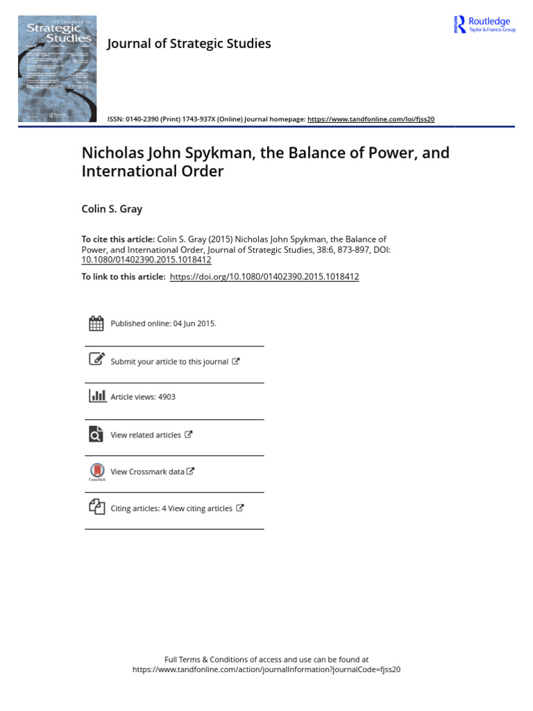 Nicholas John Spykman The Balance of Power and International Order ...