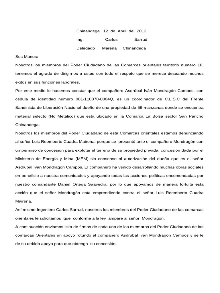 Denuncia de Concesión Irregular en Chinandega | PDF | Donación | Ley común