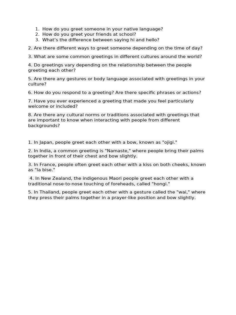 Global Greetings and Cultural Norms | PDF