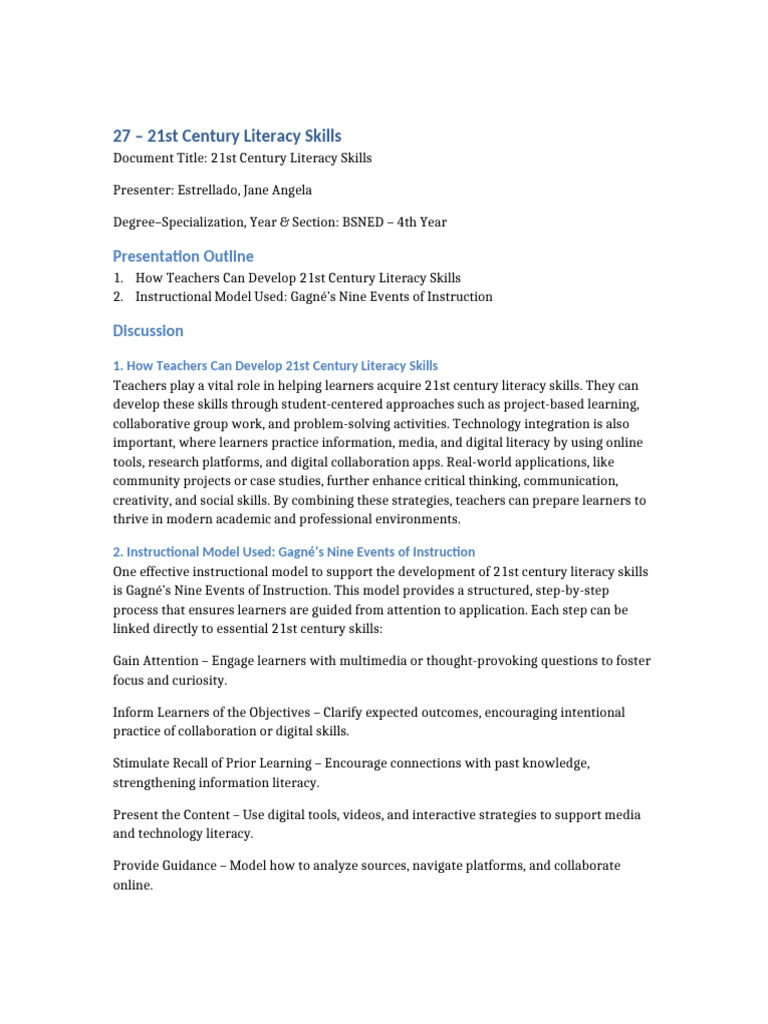 Developing 21st Century Literacy Skills | PDF | Learning | Literacy