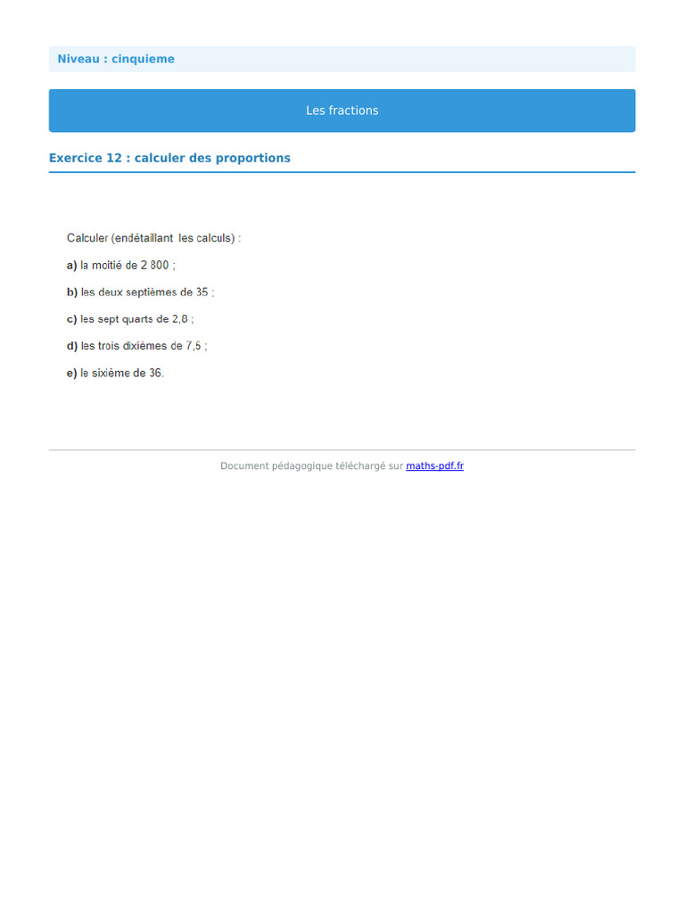 Exercice Les Fractions Cinquieme 1318 | PDF