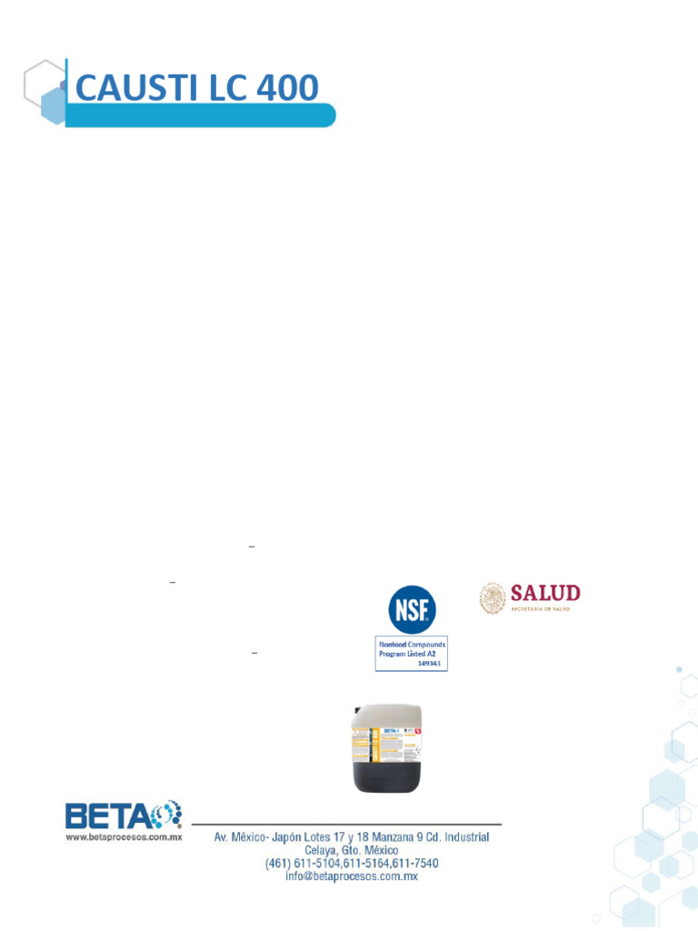 FT Causti LC 400 P826 | PDF | Agua | Detergente