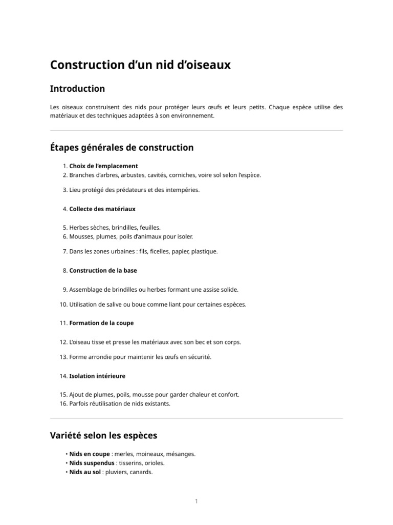 Construction d'un nid d'oiseaux | PDF