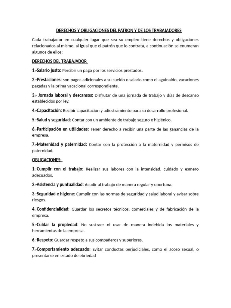 Derechos y obligaciones laborales en México | PDF | Derecho laboral ...
