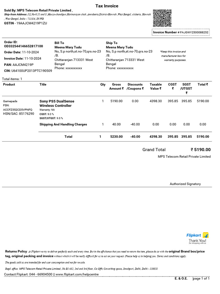 Invoice for Electronics Purchase | PDF