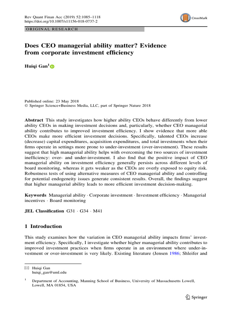 CEO Ability and Investment Efficiency | PDF | Investing | Leverage ...