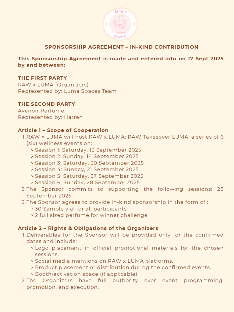 In-Kind Sponsorship Agreement for Events | PDF