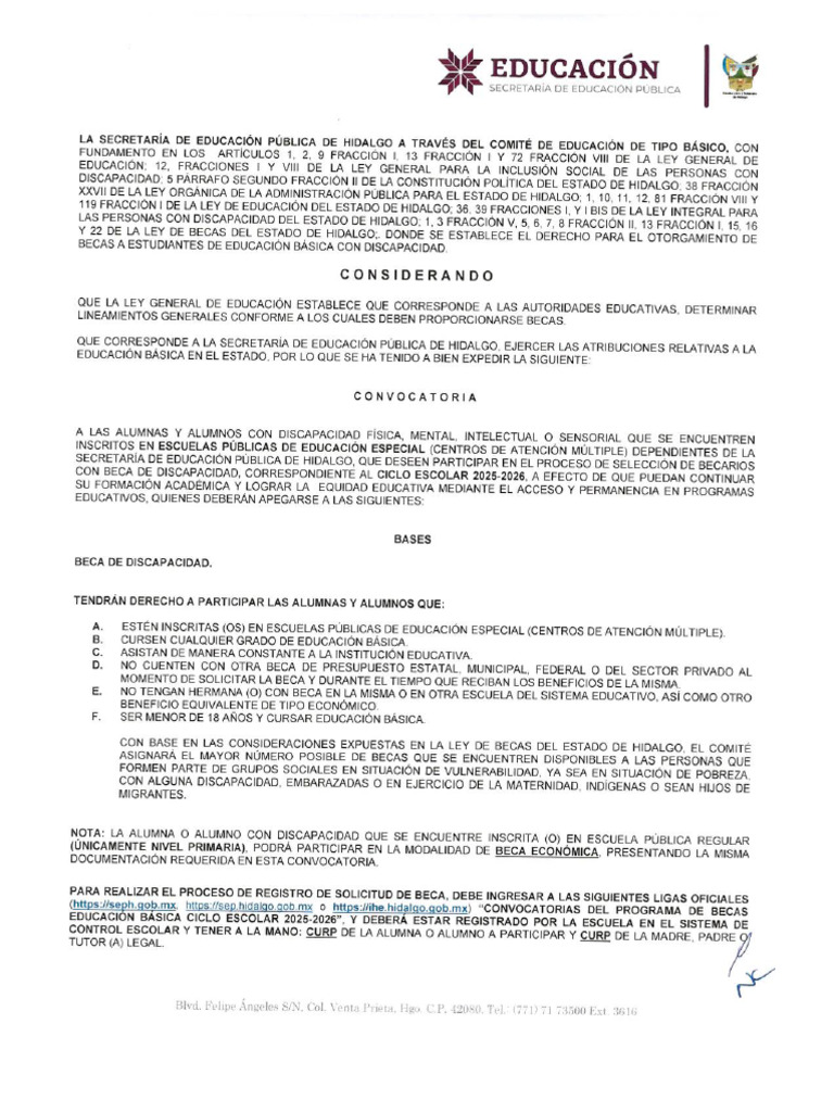 Convocatoria Becas Educación Especial 2025-2026 | PDF | Beca | Escuelas