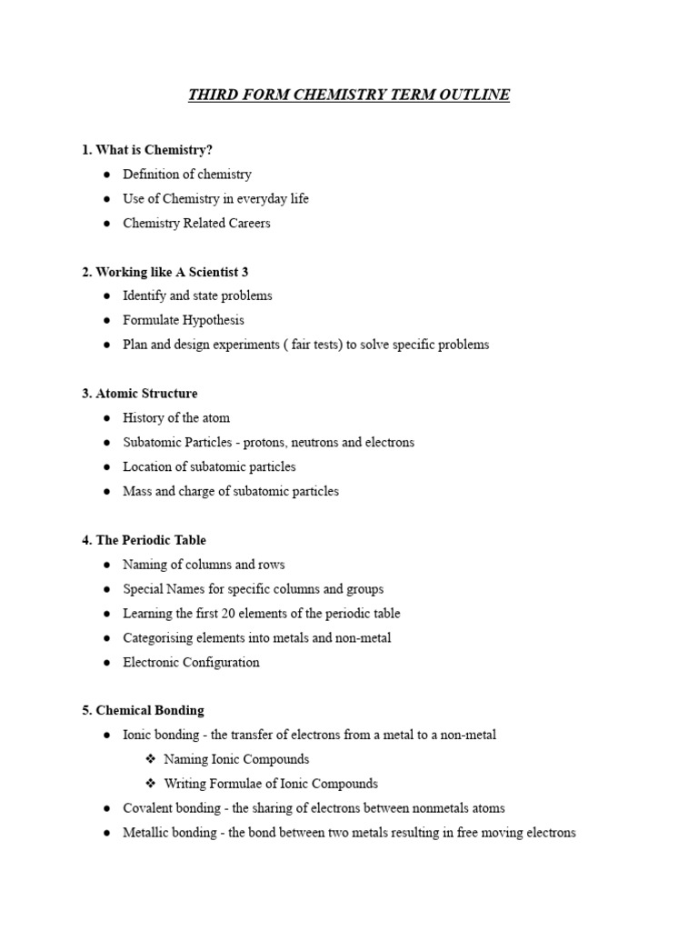 Third Form Chemistry Term Outline | PDF