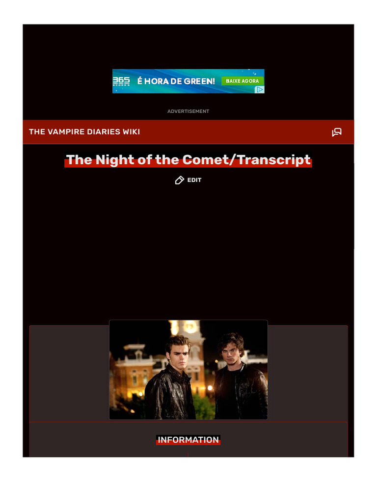 The Night of The Comet-Transcript - The Vampire Diaries Wiki - Fandom | PDF