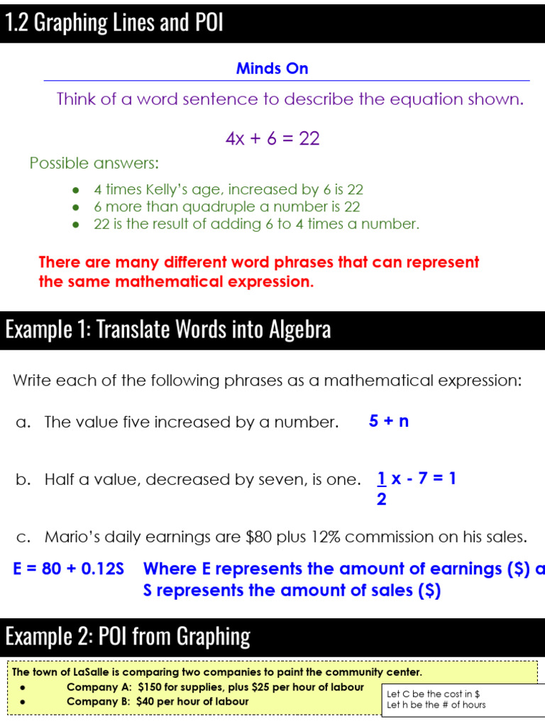 1.2 Graphing Lines and POI | PDF | Slope | Mathematics