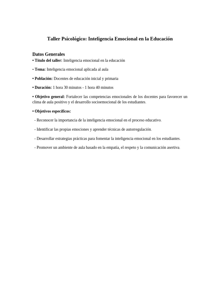 Taller de Inteligencia Emocional Docente | PDF | Inteligencia emocional ...