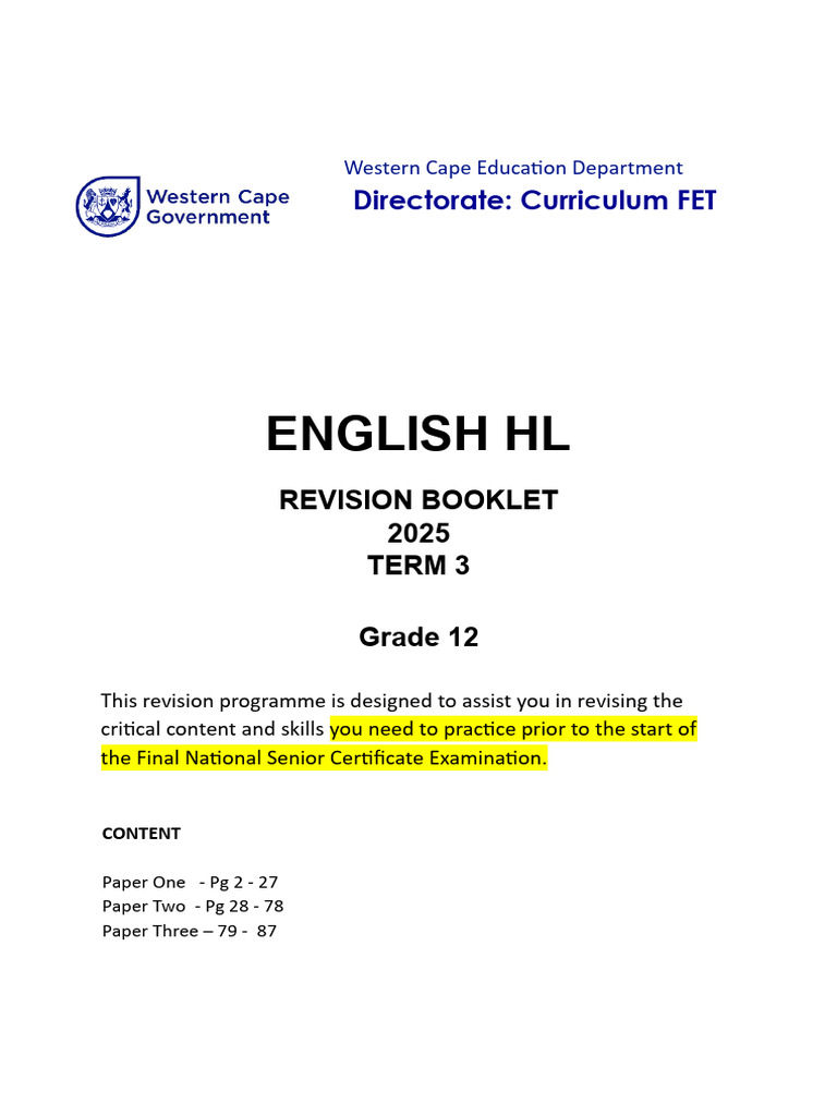 Grade 12 HL Revision Booklet Term 3 2025 | PDF | Strength Training ...