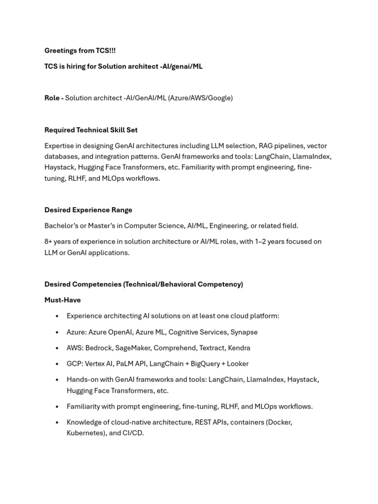 JD For Solutions Architect | PDF | Artificial Intelligence ...