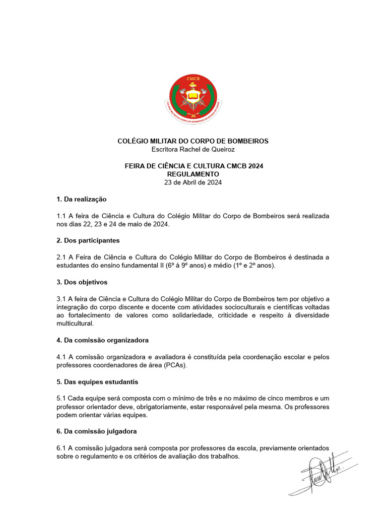 Feira de Ciência e Cultura CMCB 2024 | PDF | Abstract (resumo) | Livros