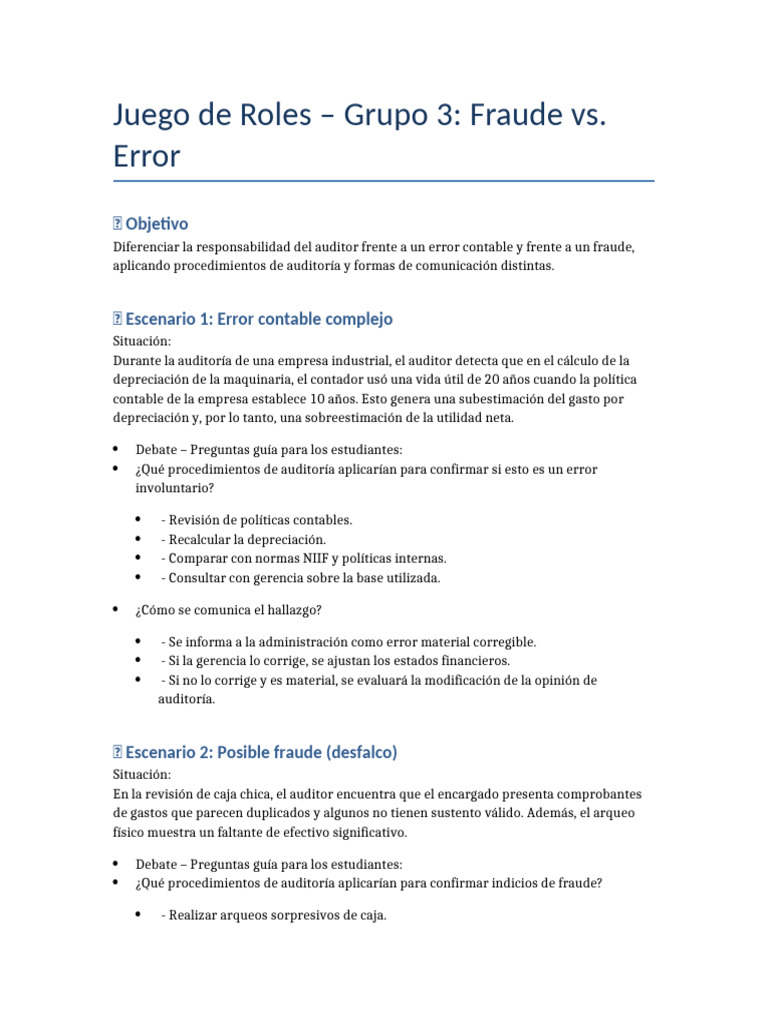 Juego de Roles Fraude Vs Error | PDF | Auditoría | Contralor