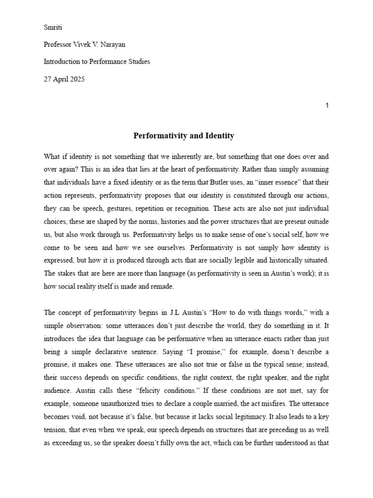 Performativity and Identity Dynamics | PDF | Identity (Social Science ...