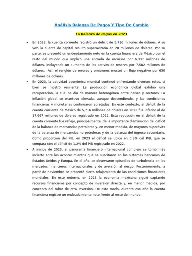Balanza de Pagos y Déficit 2023 | PDF | Balance de pagos | El comercio ...