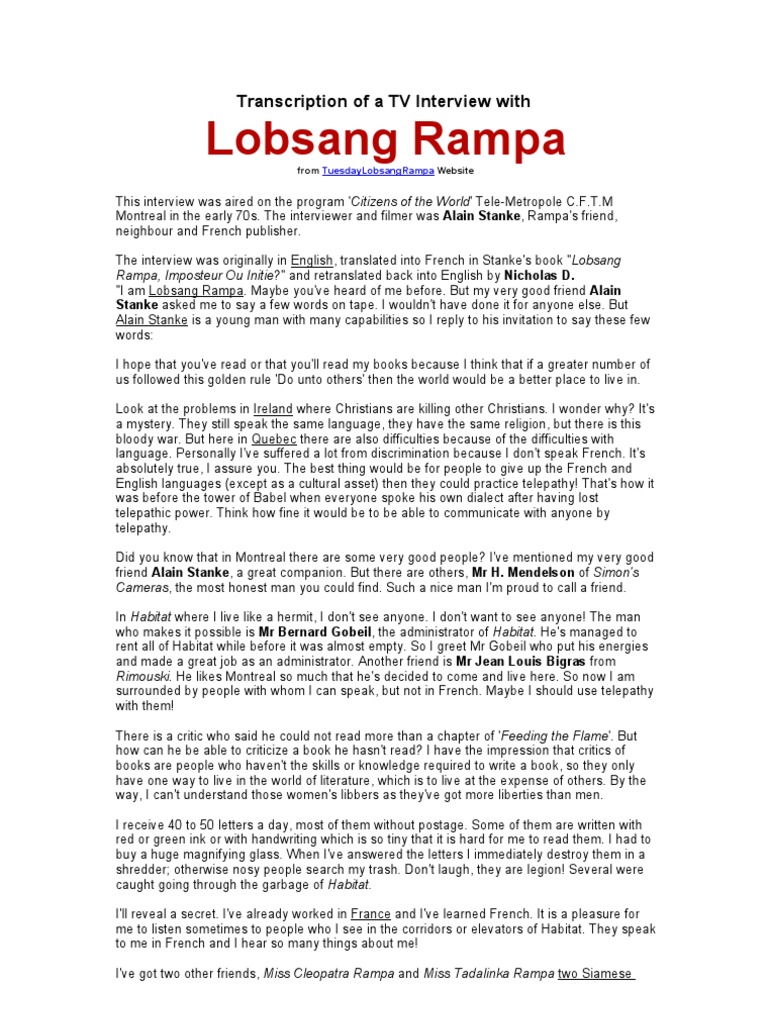 Transcription of A TV Interview With | PDF | Mind | Languages