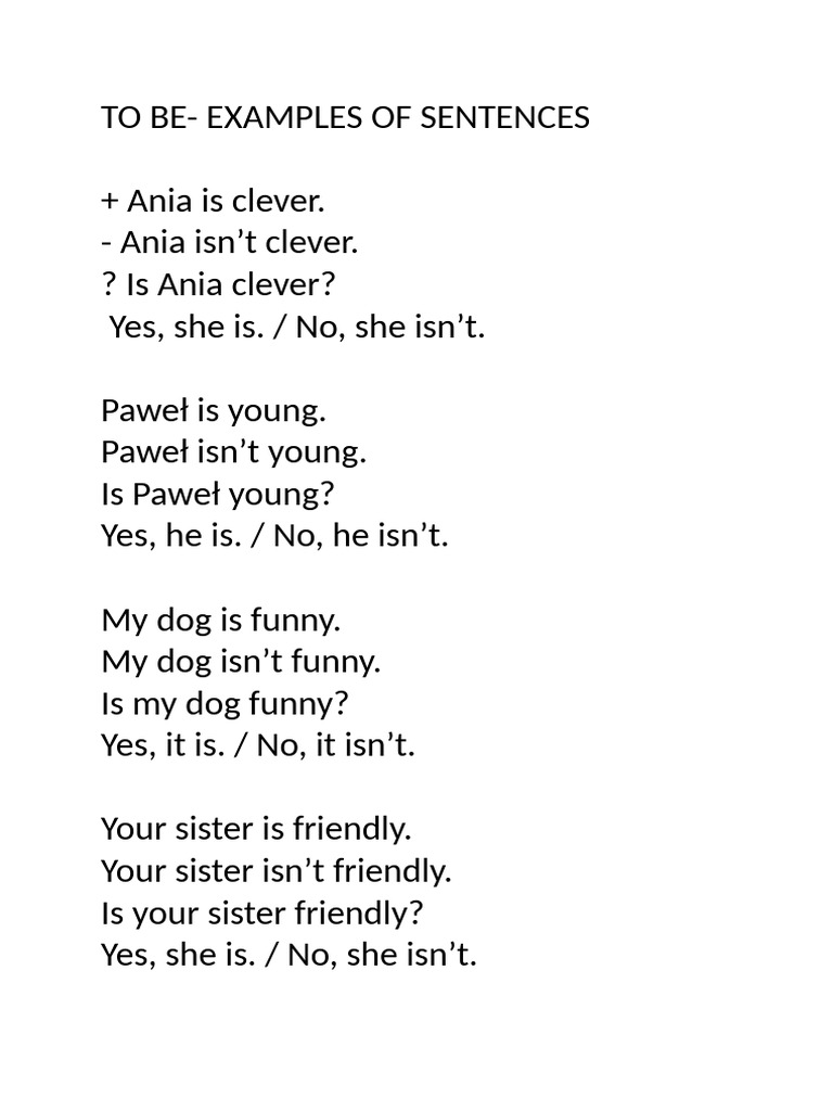To Be: Sentence Examples | PDF
