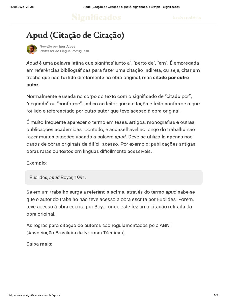 Apud (Citação de Citação) - o Que É, Significado, Exemplo ...