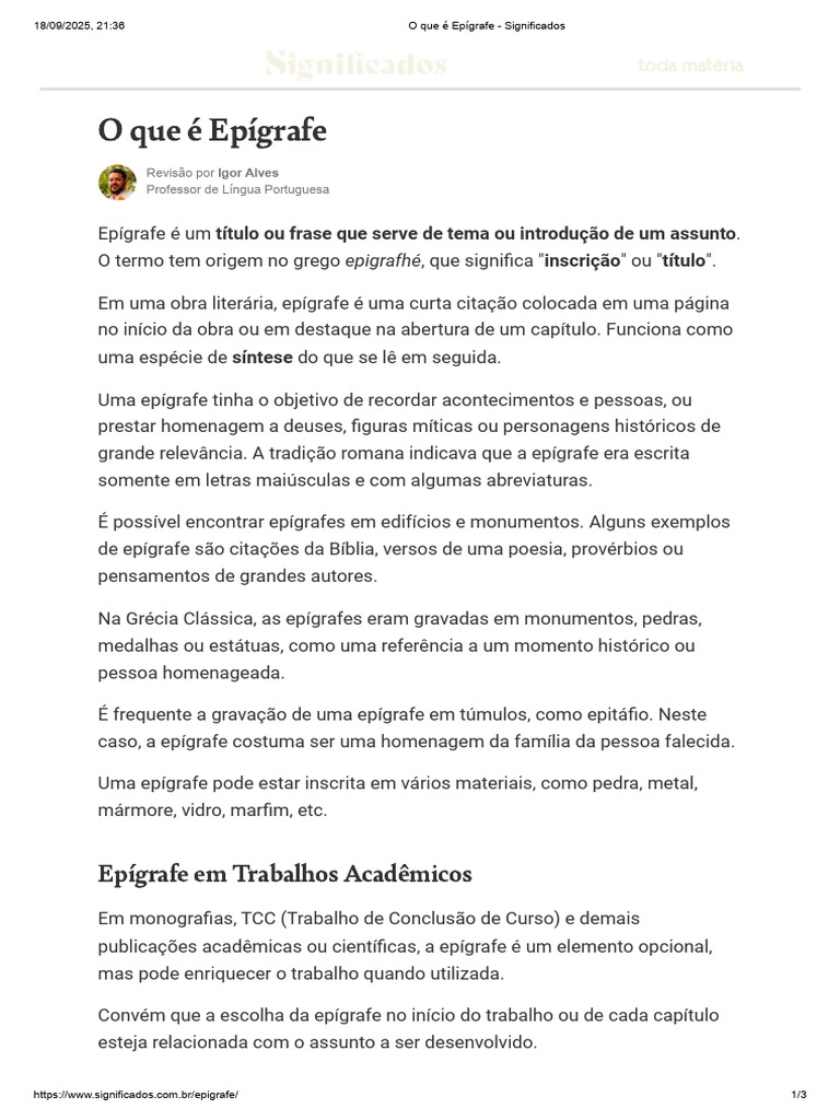 Significado e Uso da Epígrafe | PDF | Citação
