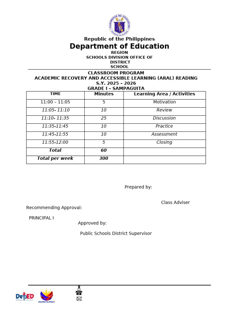 Class Program Aral G1a PM Session | PDF