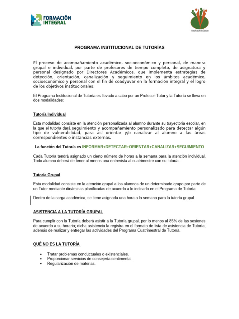 Programa de Tutorías: Acompañamiento Académico | PDF