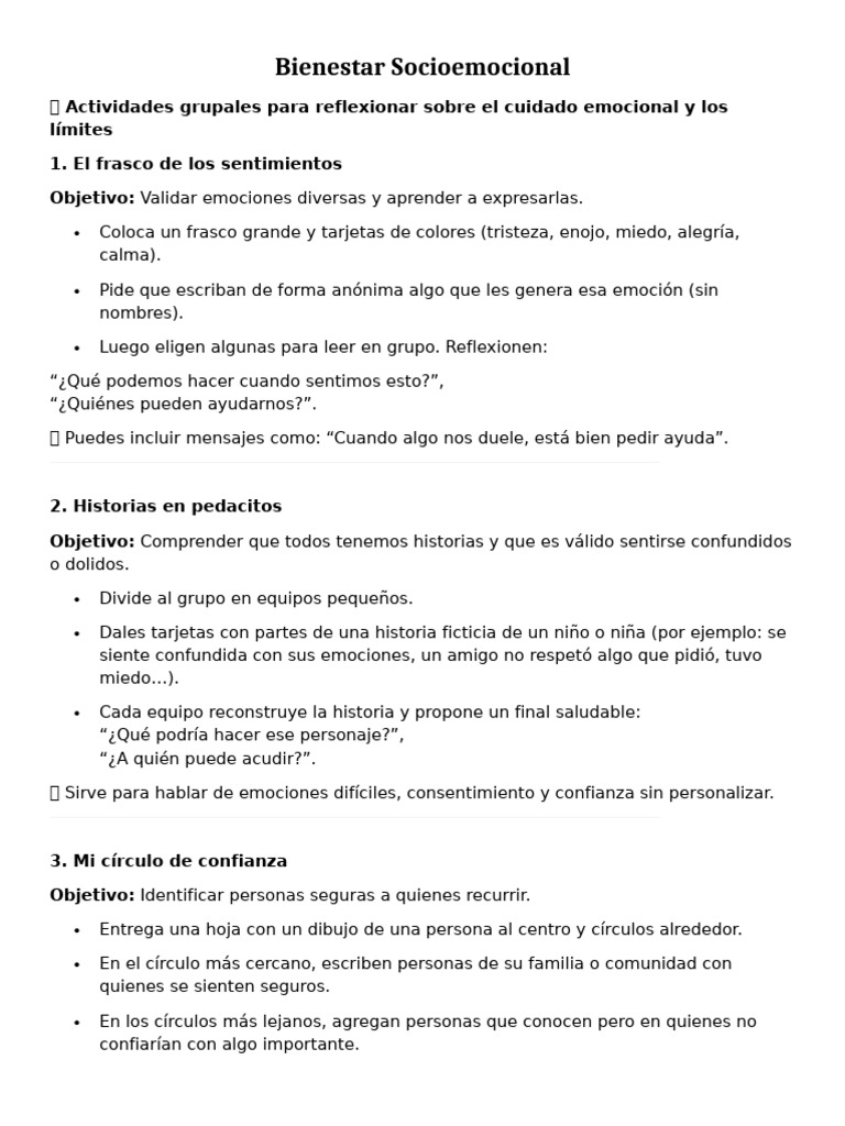 Actividades para el Bienestar Emocional | PDF | Las emociones | Sicología