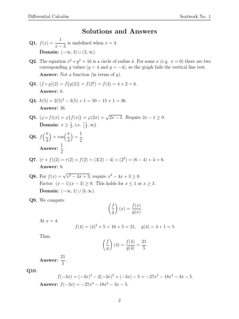 Calculus 1 Solutions and Answers | PDF