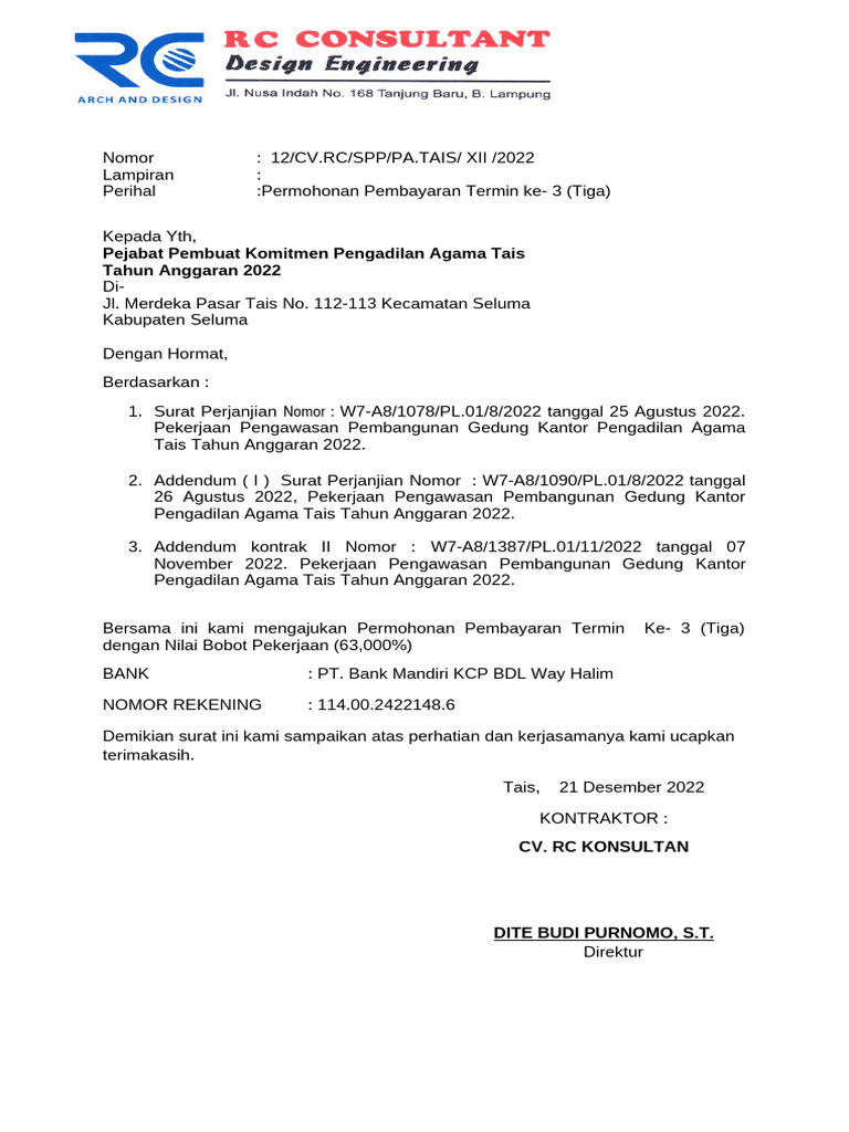 Permohonan Pembayaran Termin ke-3 | PDF