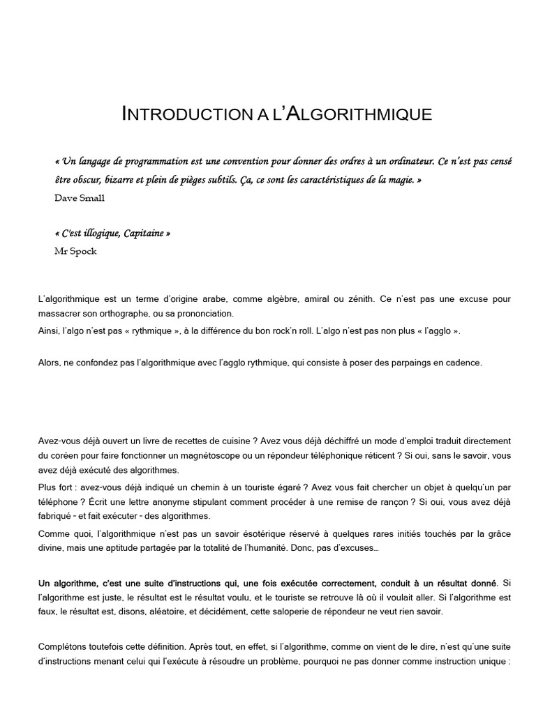 Introduction à l'algorithmique expliquée | PDF | Programme informatique ...
