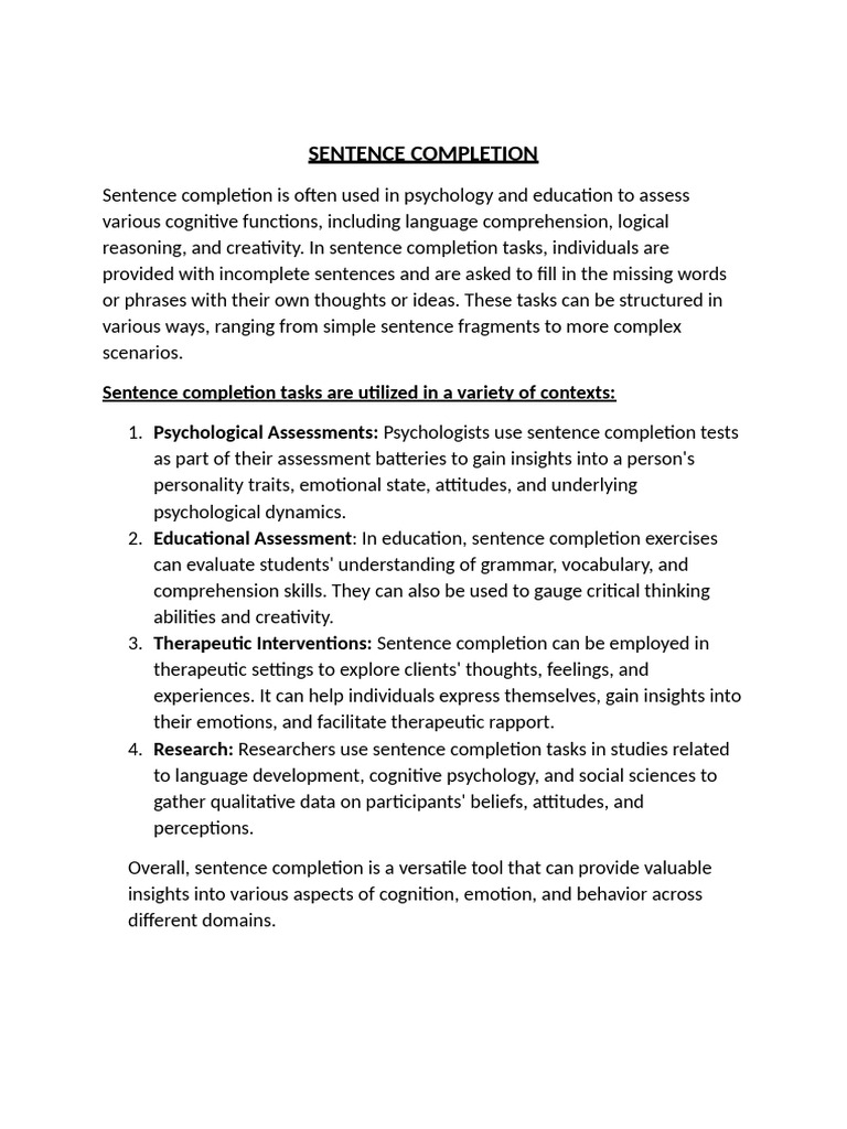 Insights from Sentence Completion Tasks | PDF | Psychology | Thought
