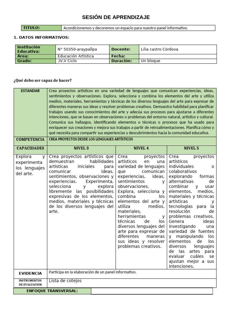 Panel Informativo: Creación Artística Escolar | PDF | Evaluación ...