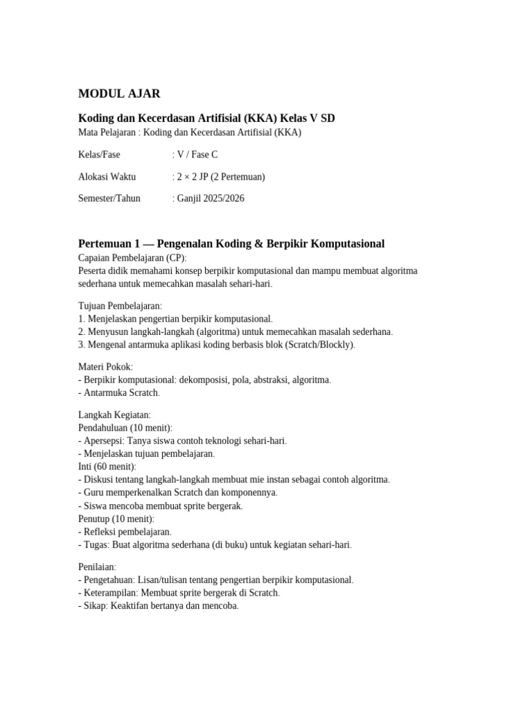 Modul KKA Kelas 5: Koding & AI | PDF