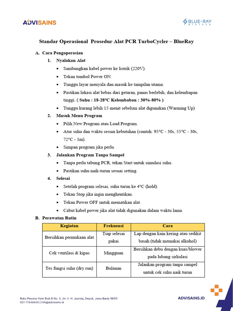 SOP Pengoperasian dan Perawatan PCR TurboCycler | PDF