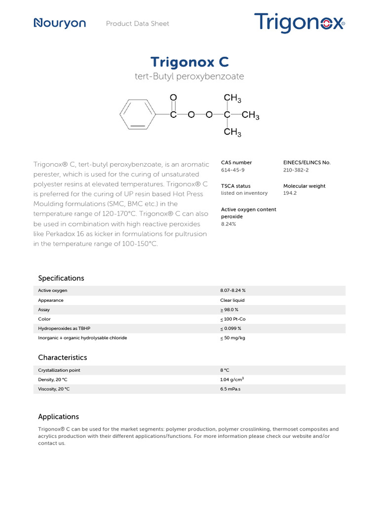 Trigonox C Product Data Sheet | PDF | Chemical Substances | Materials