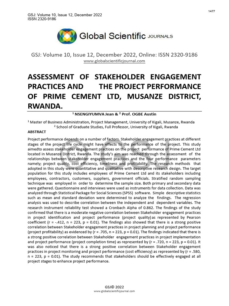 Assessment of Stakeholder Engagement Practices and The Project ...